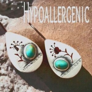 Silver plated  Kokopelli Boho earrings with Turquiose stone NWT